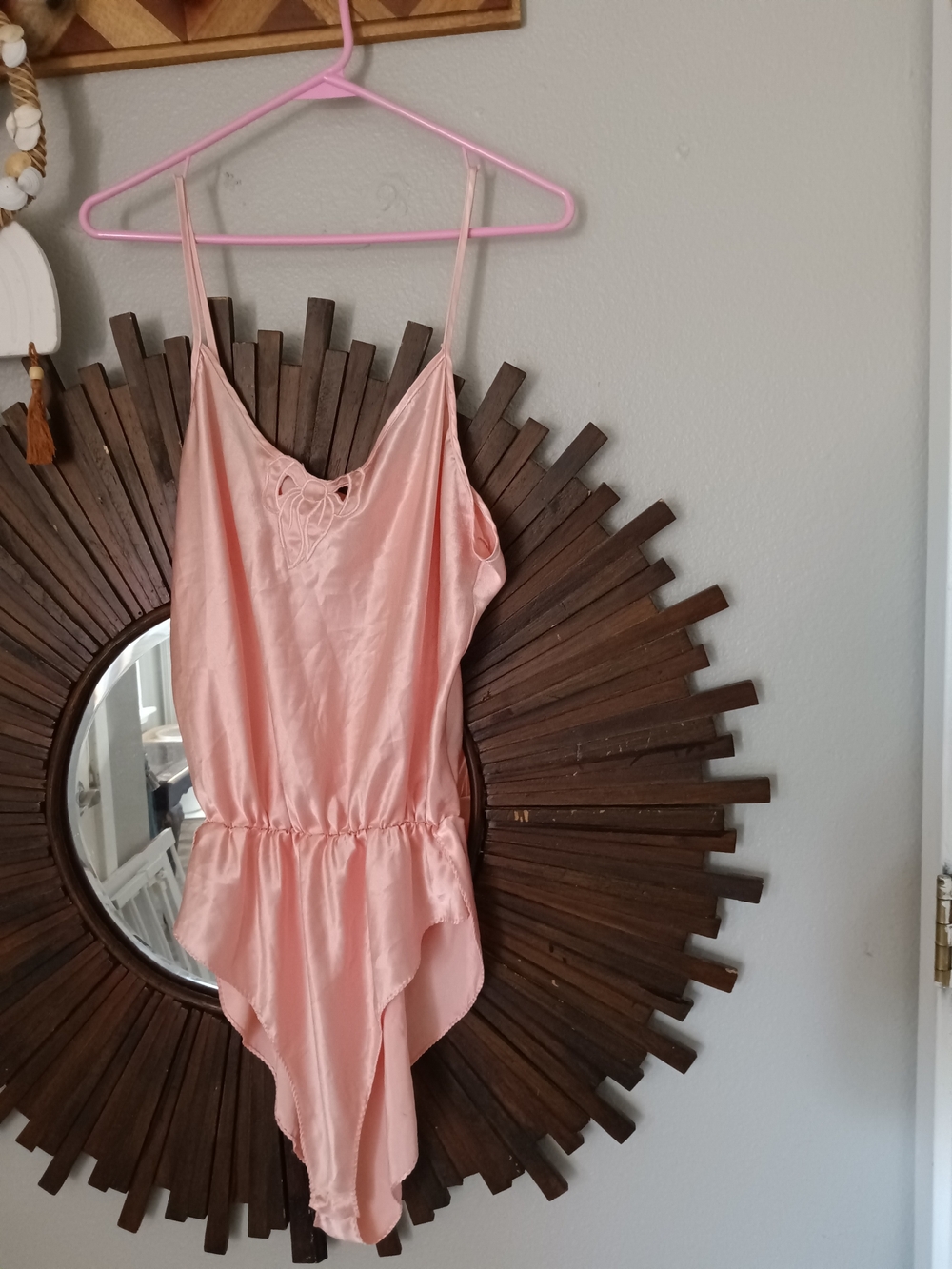 Women's Satin Pink Lace-Detail Bodysuit